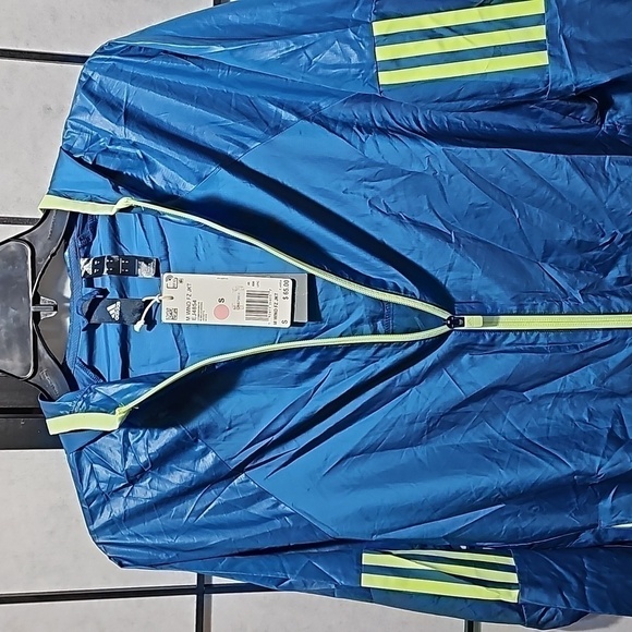 Adidas Windbreaker Jacket Blue Lime Green Small NWT - Picture 3 of 8